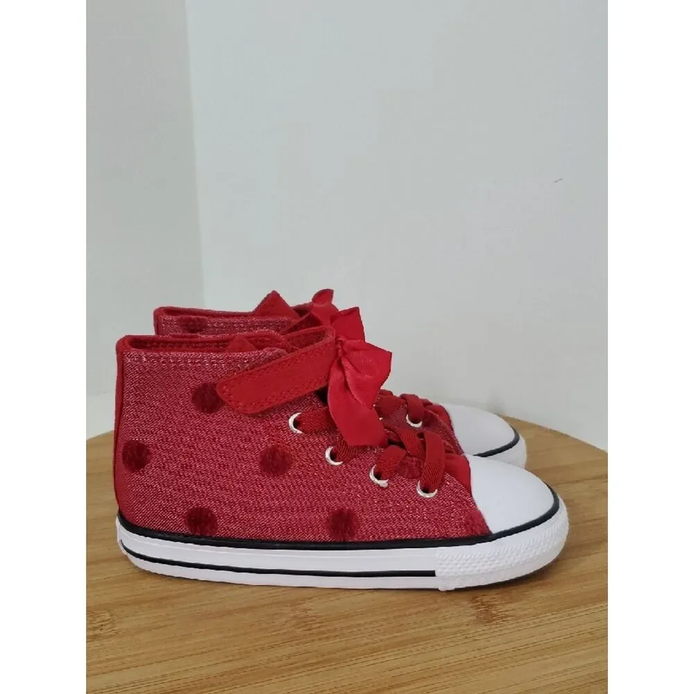 Converse CTAS 1V High Top Toddler Sneakers Red Bow Size 5 NIB